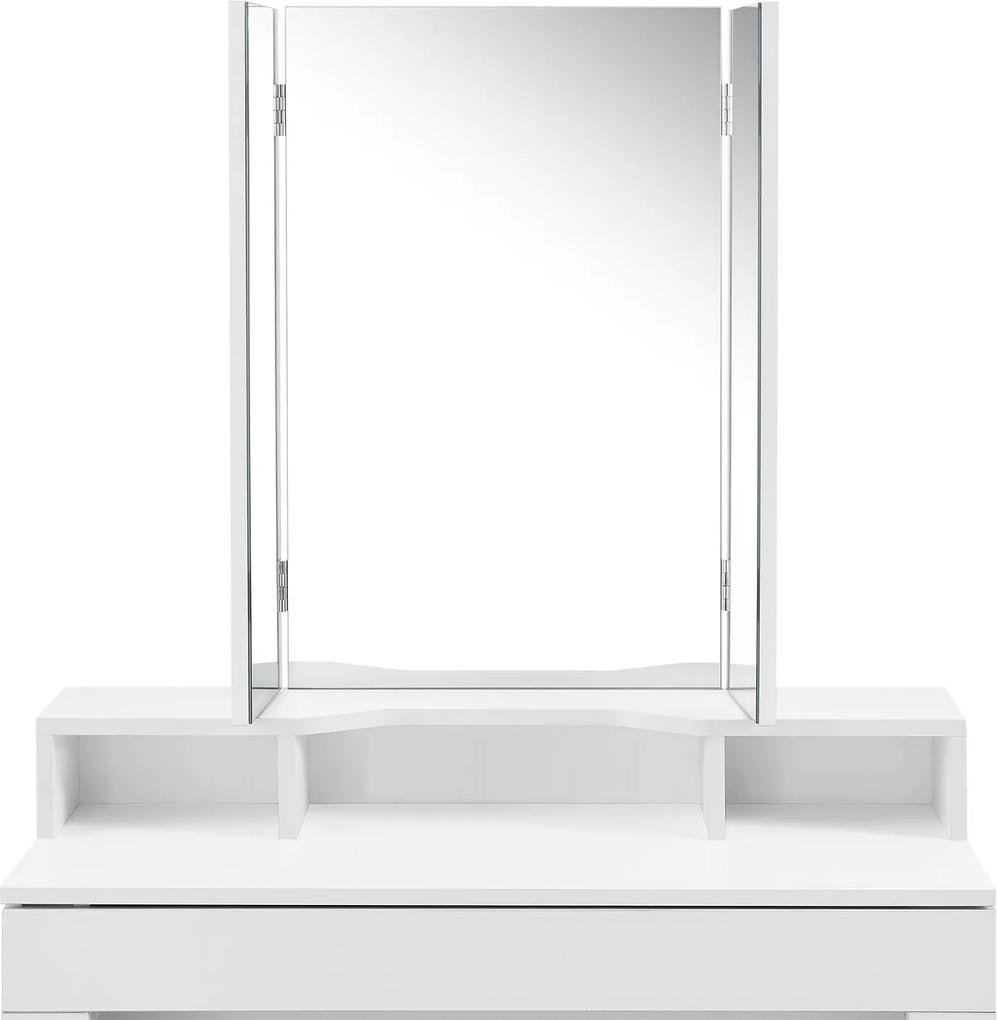 Fésülködőasztal Marla háromas tükörrel, fehér színben,  szék nélkül