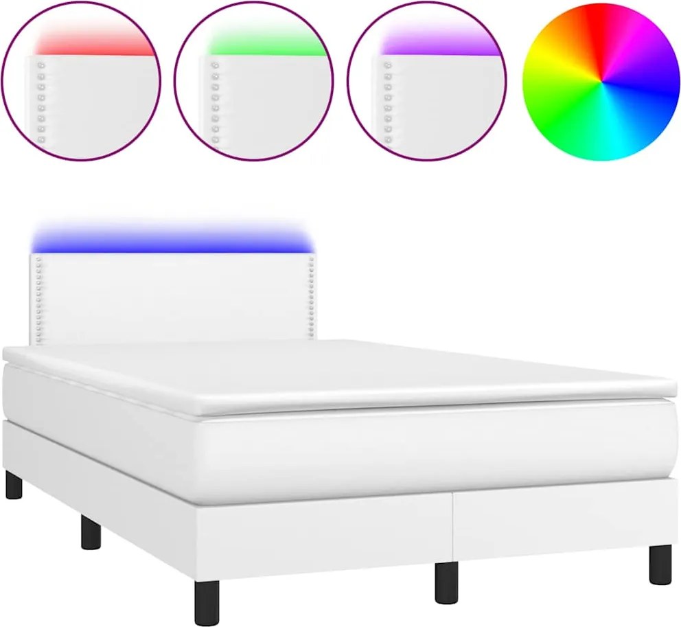 vidaXL fehér műbőr rugós és LED-es ágy matraccal 120x190 cm