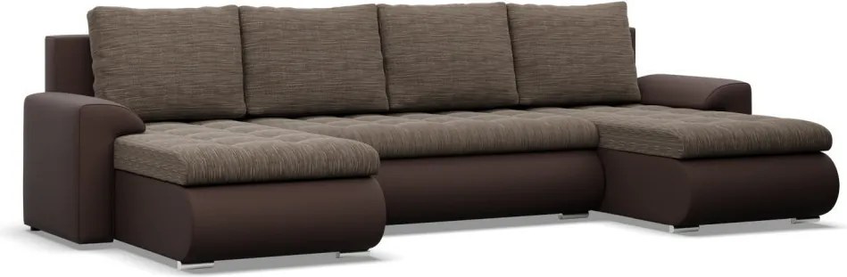 Tokio U alakú sarokkanapé, 3 ágyneműtartóval, fonott + műbőr, univerzális oldal, barna