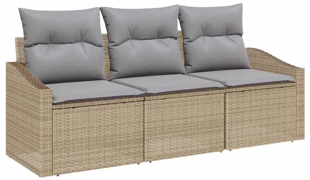 Kanapé Szett párnával 3 pcs Bézs polirattan