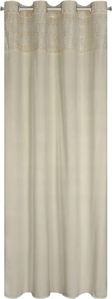 Készfüggöny 140X250 krémszínű bársonyból, dekoratív karikás csíkkal