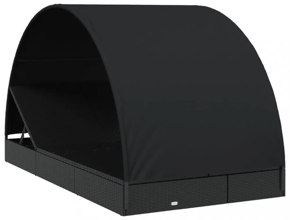2 személyes fekete polyrattan napágy kerek tetővel 213x118x97cm