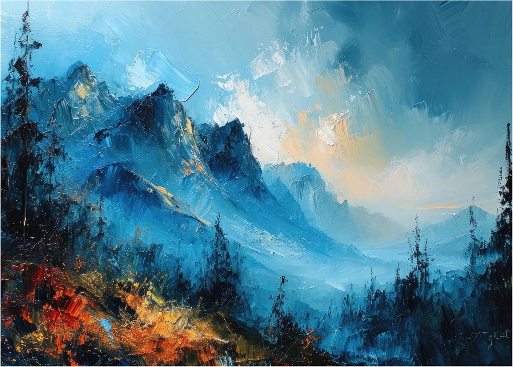 Üveg kép - Hegyek festése (70x50 cm)