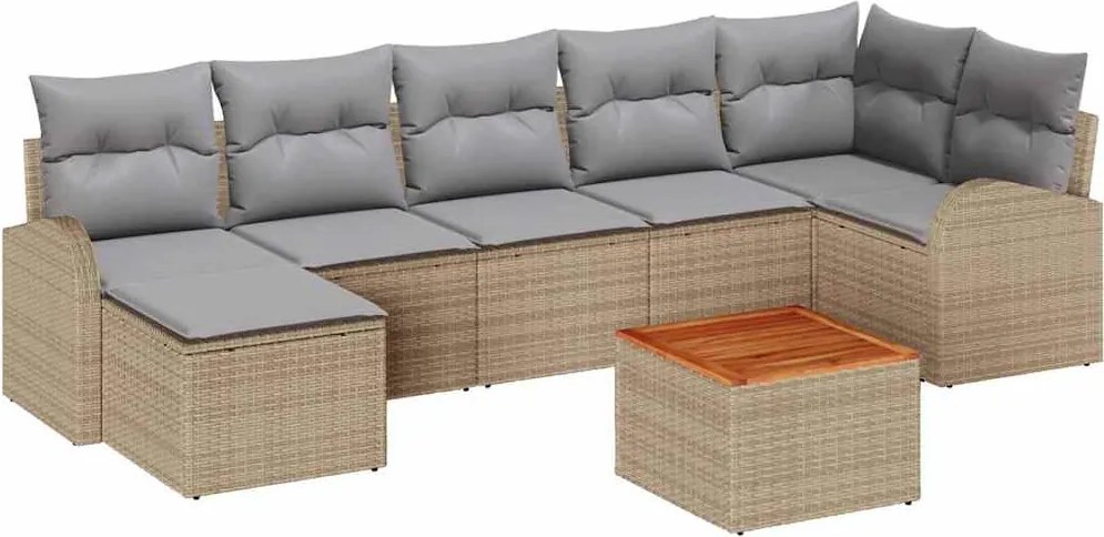 vidaXL Kerti Kanapé Szett párnával 8 pcs Bézs polirattan