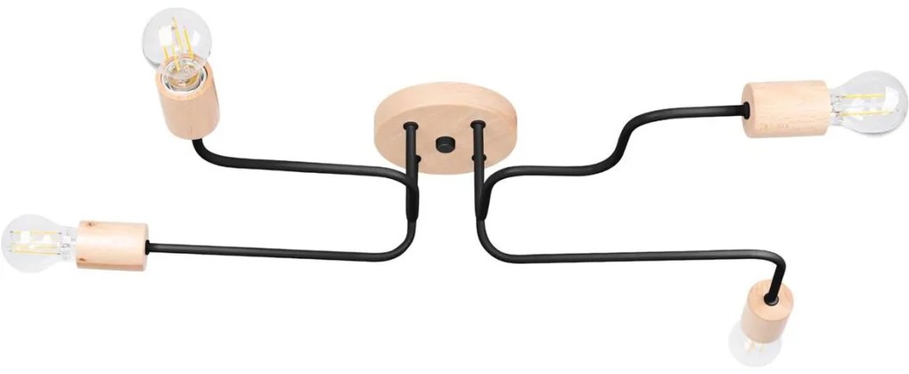 Sollux SL.1669 - Felületre szerelhető csillár TIMBO 4xE27/15W/230V fekete/bézs/bükkfa