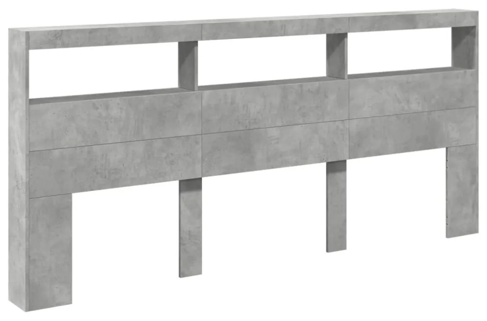 betonszürke áthidalószekrény LED-világítással 220 x 17 x 102 cm