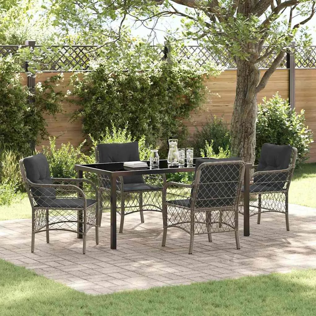 vidaXL Kert étkező szett párnával 5 pcs Szürke polirattan