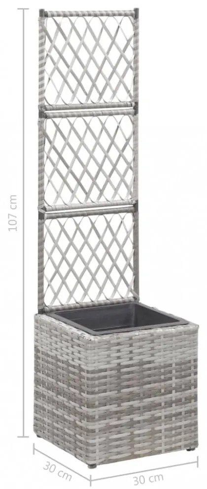 szürke rácsos polyrattan virágtartó 1 kaspóval 30 x 30 x 107 cm
