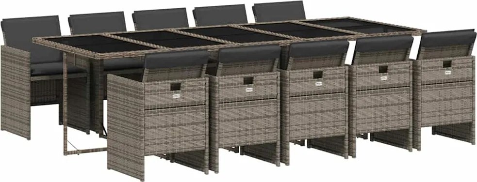 vidaXL 11 részes szürke polyrattan kerti ülőgarnitúra párnákkal