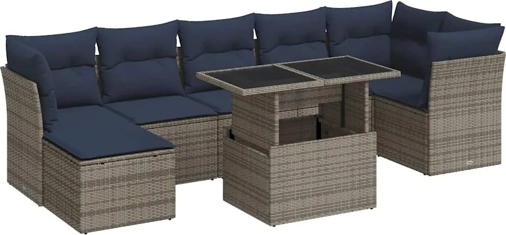 vidaXL 8 részes szürke polyrattan akácfa kerti ülőgarnitúra párnákkal