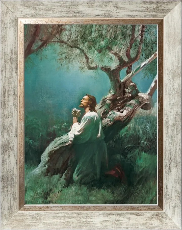 Jézus Az Olajfák Kertjében Szakrális Kép Fehér Díszkeretben 30X40