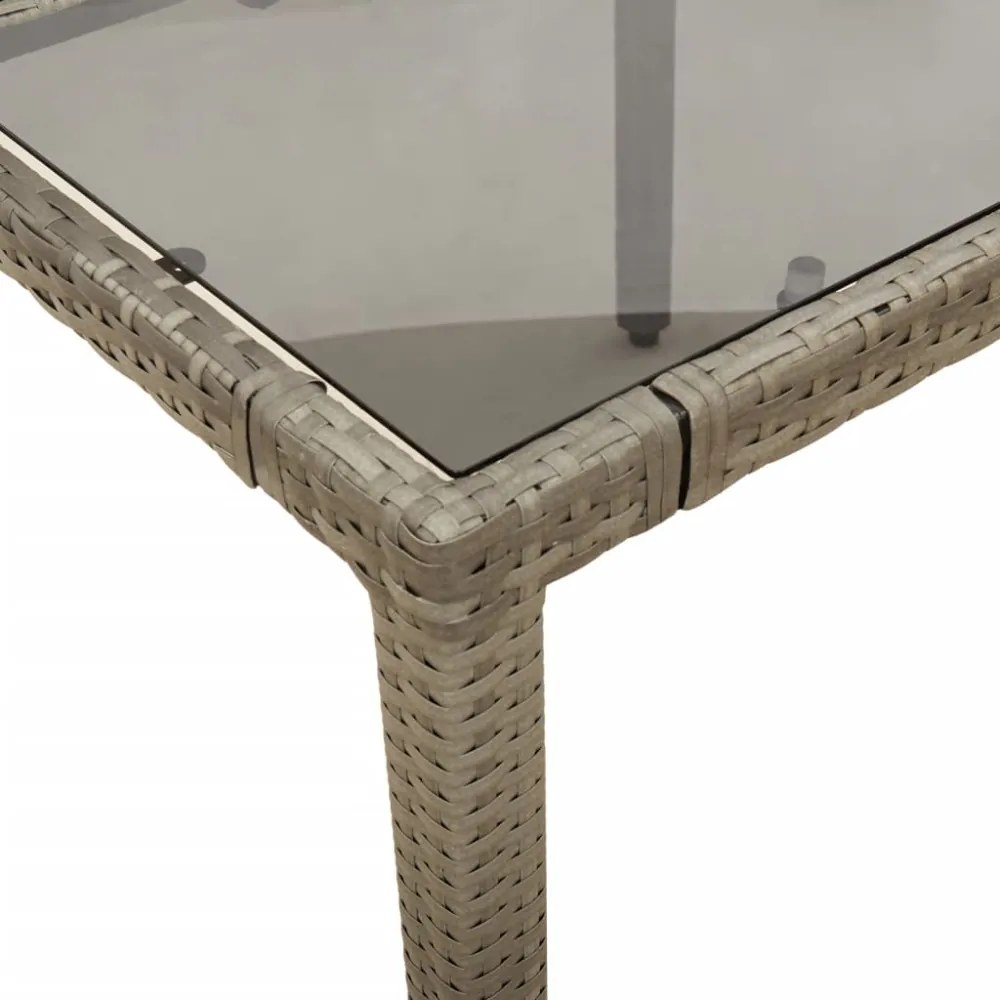 szürke polyrattan üveglapos kerti asztal 90 x 90 x 75 cm