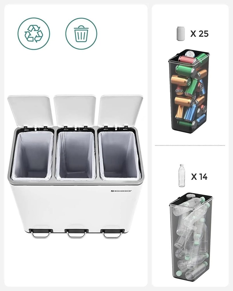 Szelektív szemeteskuka 3x18L, fehér