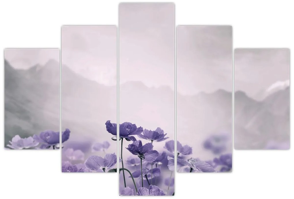 Kép - Lila virágok a hegyekben (150x105 cm)
