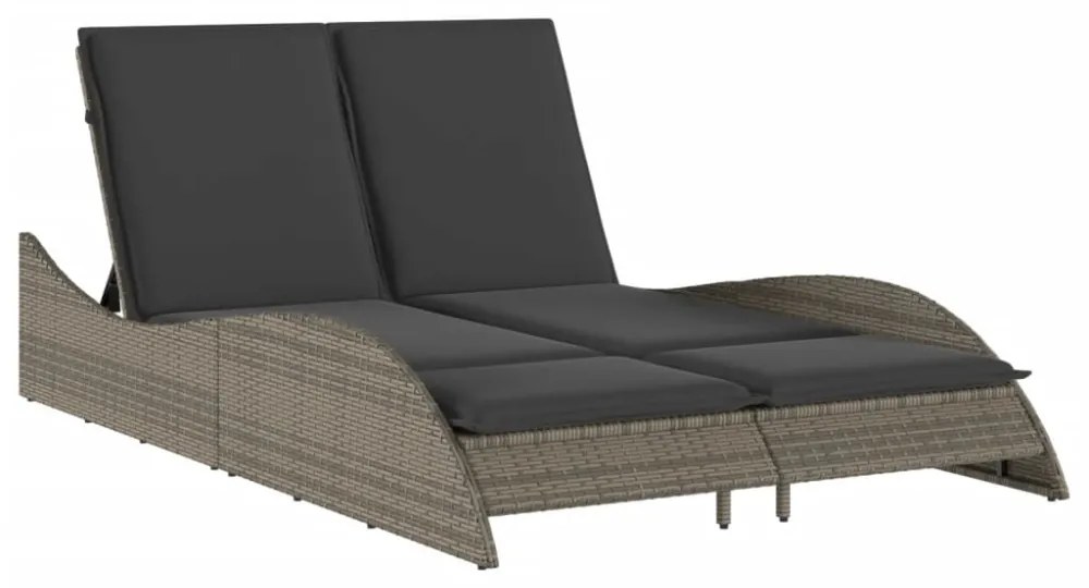 szürke polyrattan napozóágy párnákkal 114x205x73 cm
