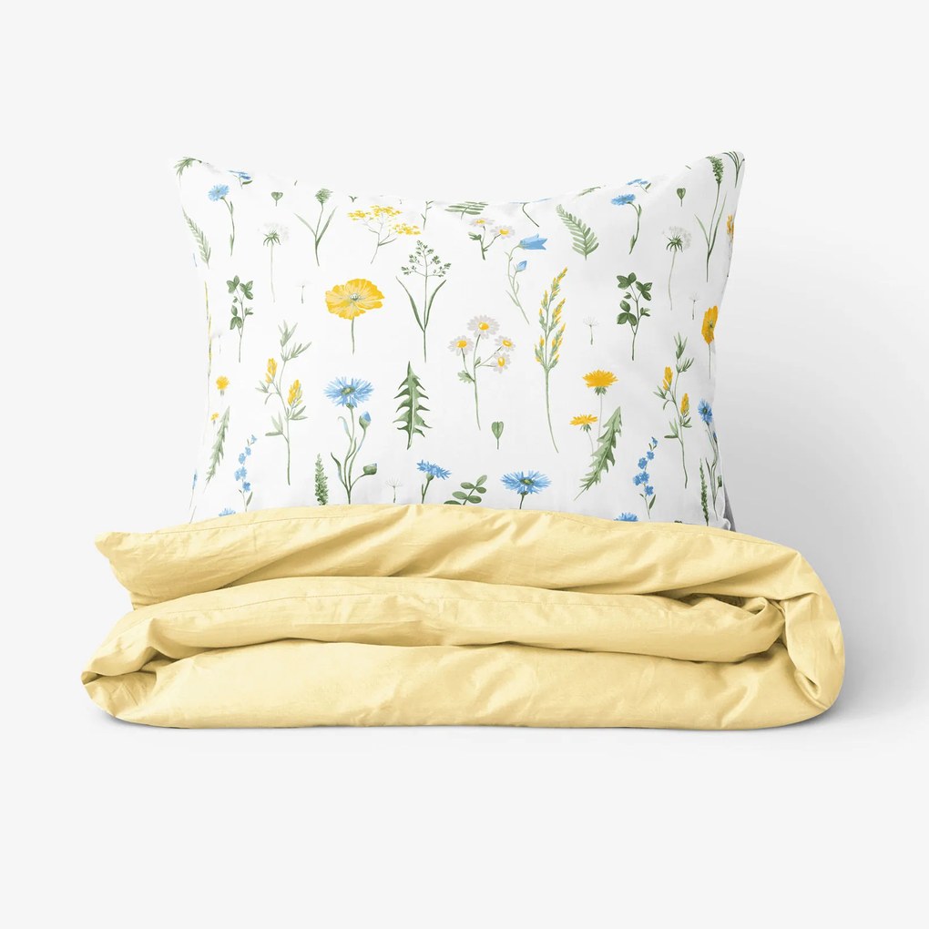 Goldea pamut ágyneműhuzat duo - magyar rét, banán színű hátoldal 200 x 200 és 2db 70 x 90 cm