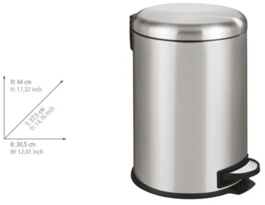 WENKO 22704100 - LEMAN szemetes 30,5x44 cm rozsdamentes acél/szatén/fekete