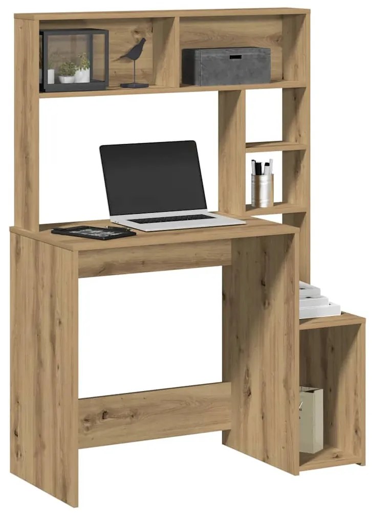 vidaXL kézműves tölgy szerelt fa íróasztal polcokkal 100x45x140 cm