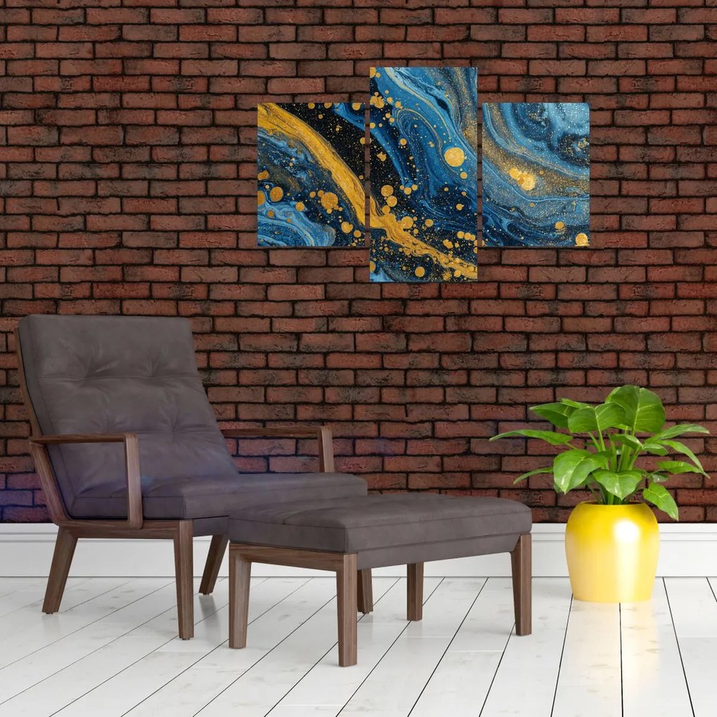 Kép - Kék absztrakció arannyal (90x60 cm)