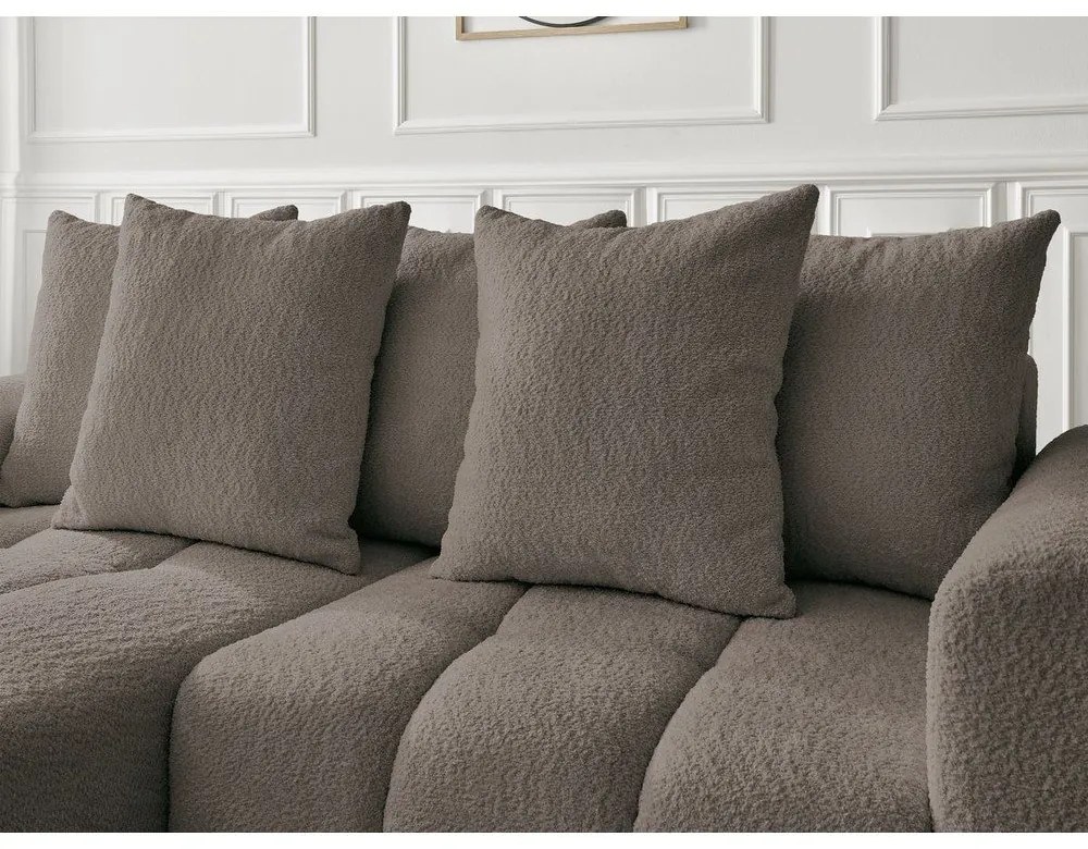 Barna buklé kinyitható-tárolóhelyes sarokkanapé (bal oldali-heverő résszel) Roxelane – Bobochic Paris