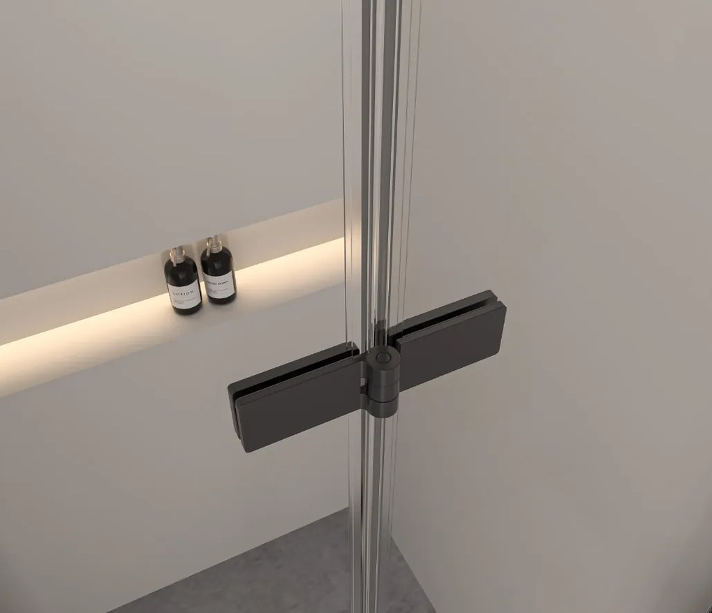 Erga Bern Dupla, zuhanykabin 2-szárnyú ajtókkal 80 (ajtó) x 90 (ajtó) x 195 cm, 6mm átlátszó üveg, fekete profil, ERG-V02-BERN-D080D090-CL-BK