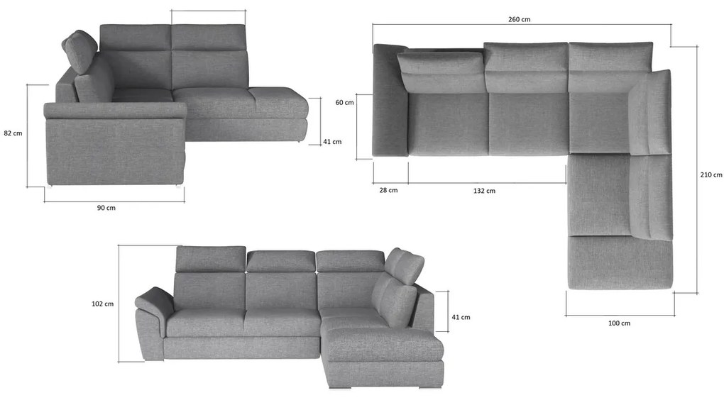 LORETO ágyazható sarok ülőgarnitúra, 260x102x210, berlin 03/soft 66, balos