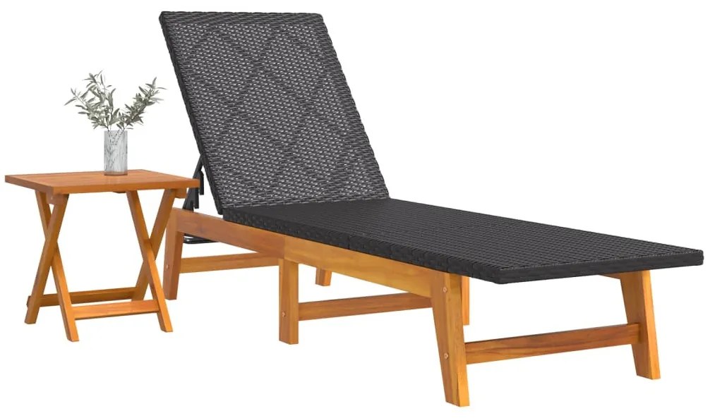 Polyrattan és tömör akácfa napozóágy asztallal