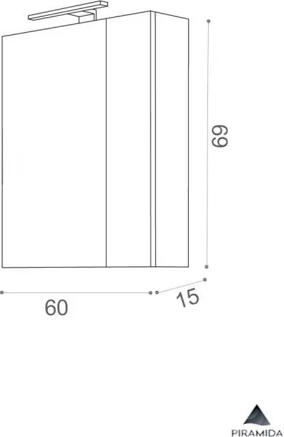 Piramida AKVA 60 R Tükrös fürdőszobai szekrény -2 ajtós kivitel - LED világítással - 60 x 69 x 13 cm