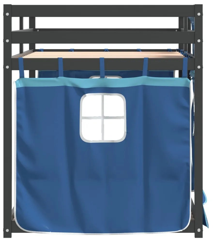 kék tömör fenyőfa emeletes ágy függönyökkel 90 x 200 cm