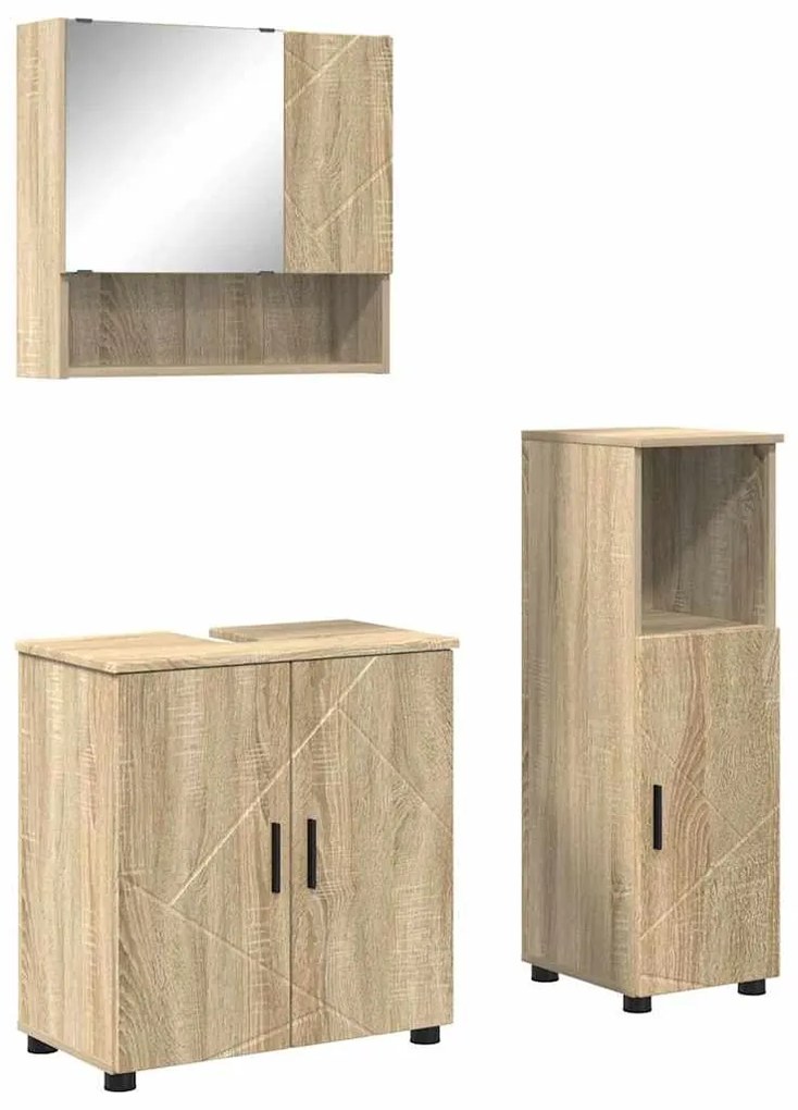 Fürdőszoba bútor szett 3 pcs sonoma tölgy 61 x 35 x 64 cm