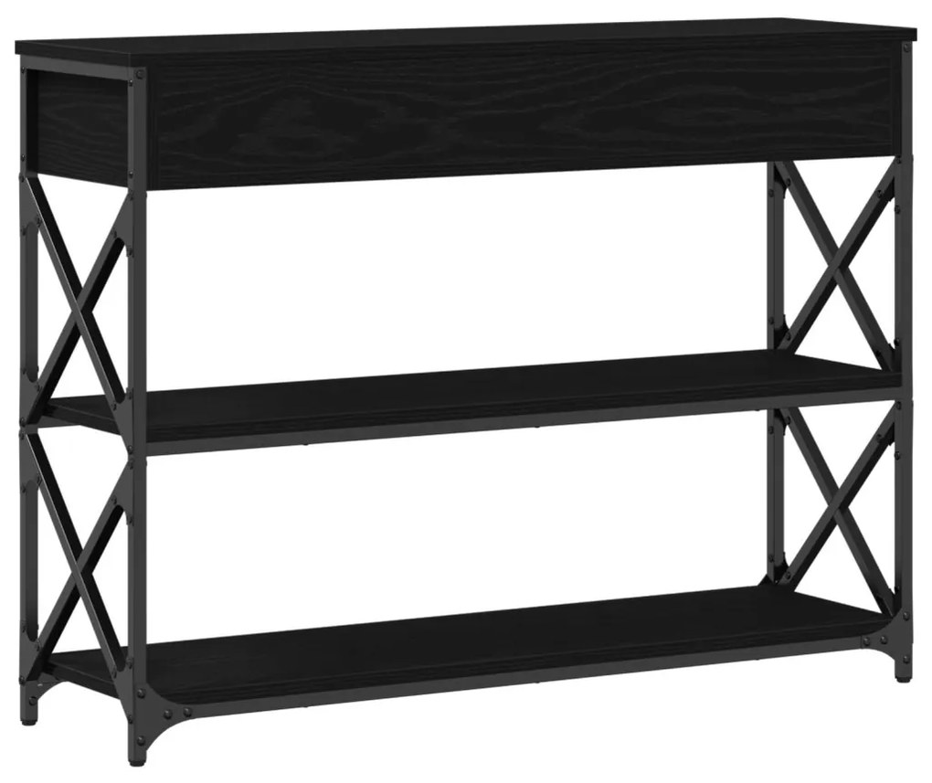 Konzoltábla Fekete Tölgy 100x28x75 cm Mérnöki Fa és Acél