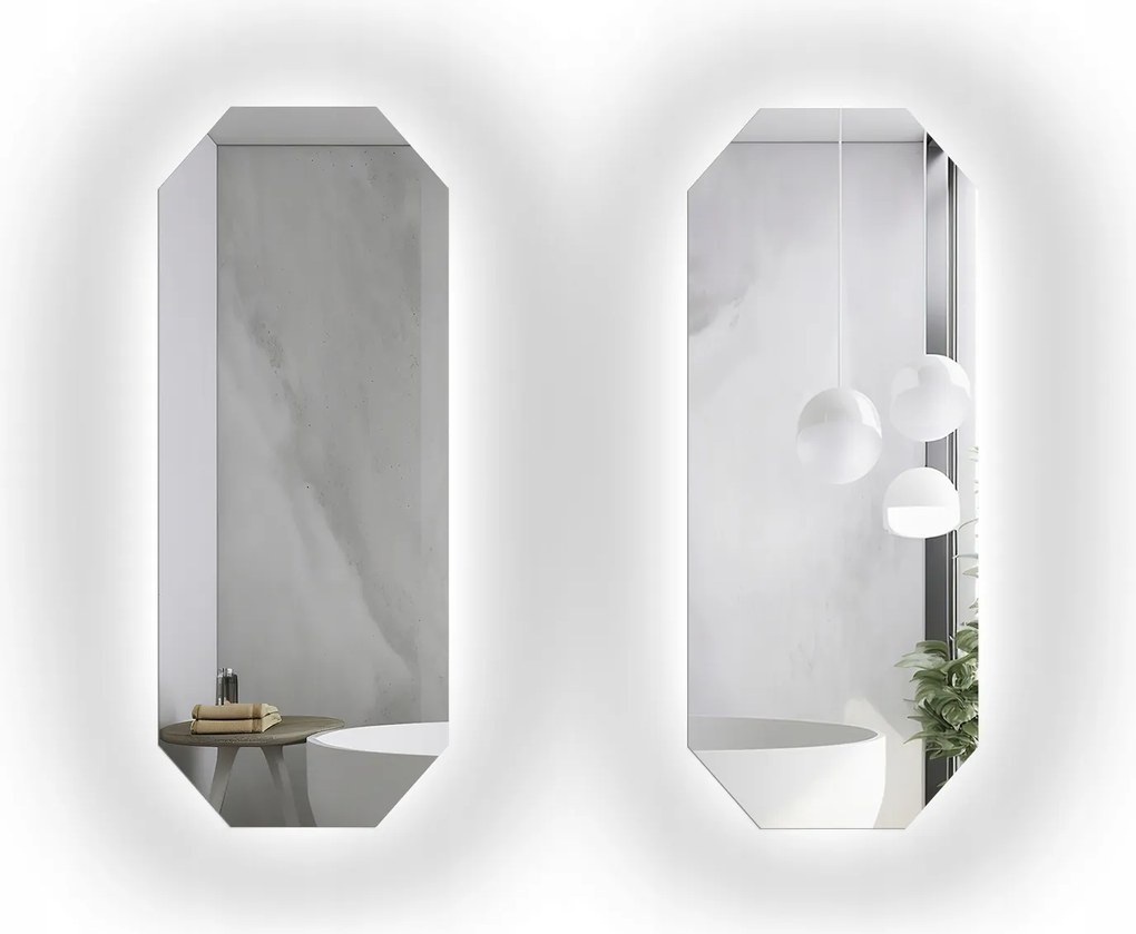 Két darabos oktagonális tükör szett Oktagon Led háttérvilágítással 50x100cm