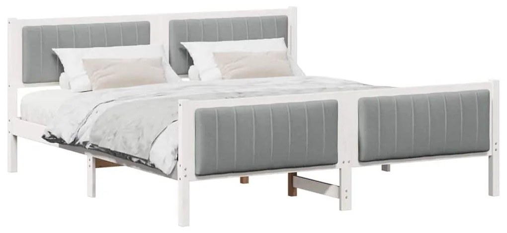 Ágykeret Fehér és világosszürke 180 x 200 cm Tömör fenyőfa