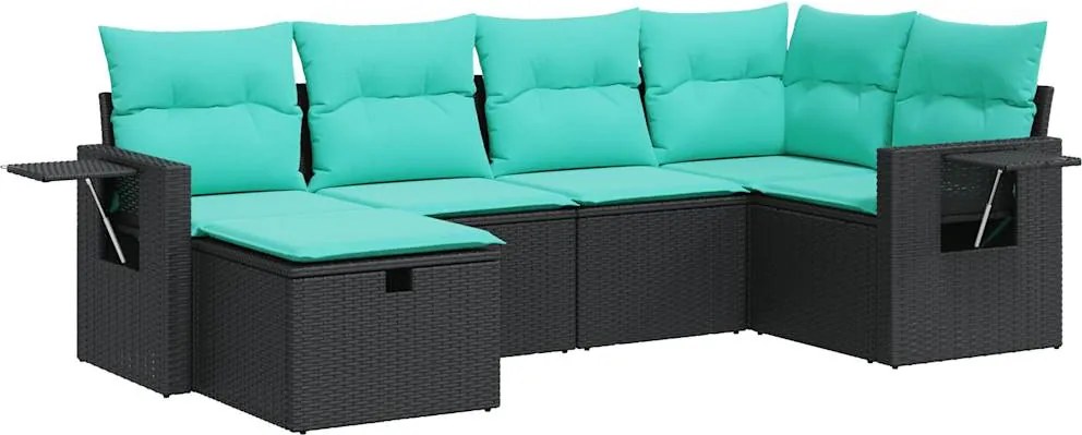 vidaXL 6 részes fekete polyrattan kerti ülőgarnitúra párnákkal