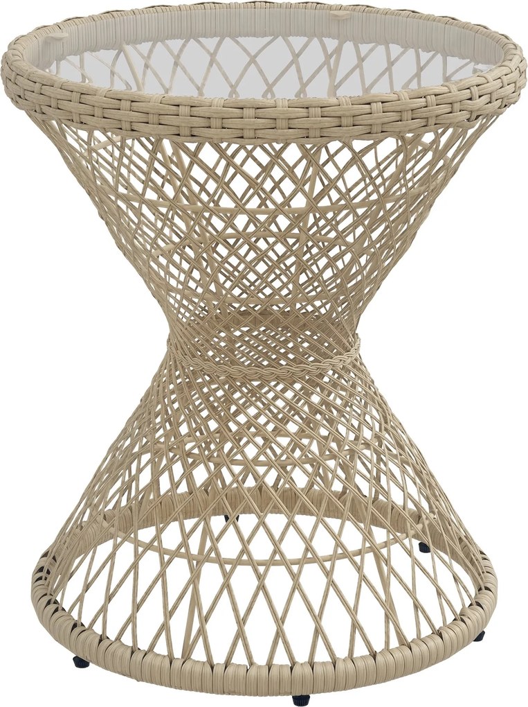 Outsunny Rattan Oldalsó Asztal Kerti Asztal 45 x 45 cm UV Védelemmel, Erkély Asztal Biztonsági Üveg Asztallappal, Boho Dizájn Kávézó Asztal, Barna | A