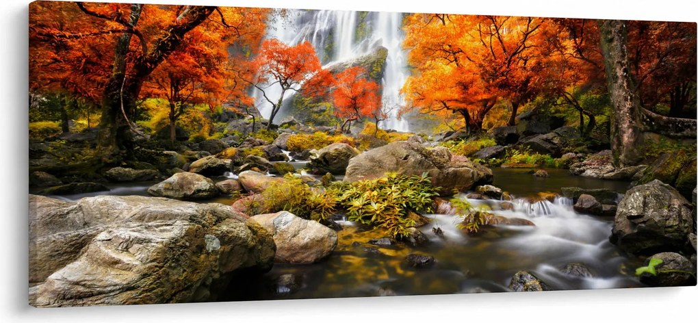 Kép - Vízesések őszi tájban, narancssárga (120x50 cm)