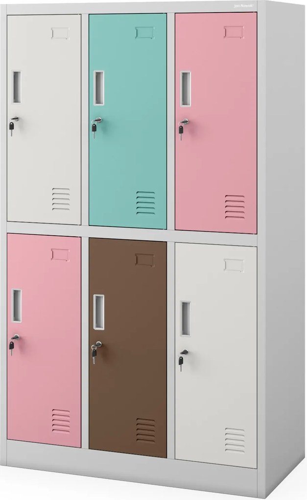 Iskolai szekrény szürke-pasztell: 6 rekeszes IGOREK, 900 x 1500 x 450 mm