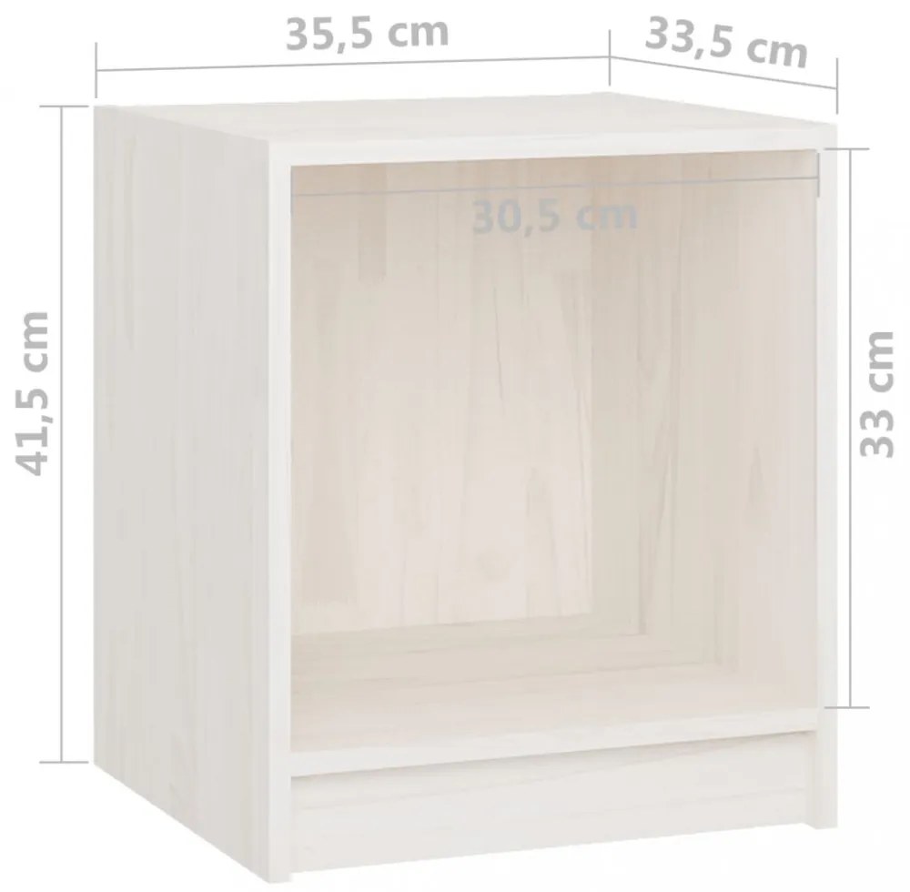 2 db fehér tömör fenyőfa éjjeliszekrény 35,5 x 33,5 x 41,5 cm