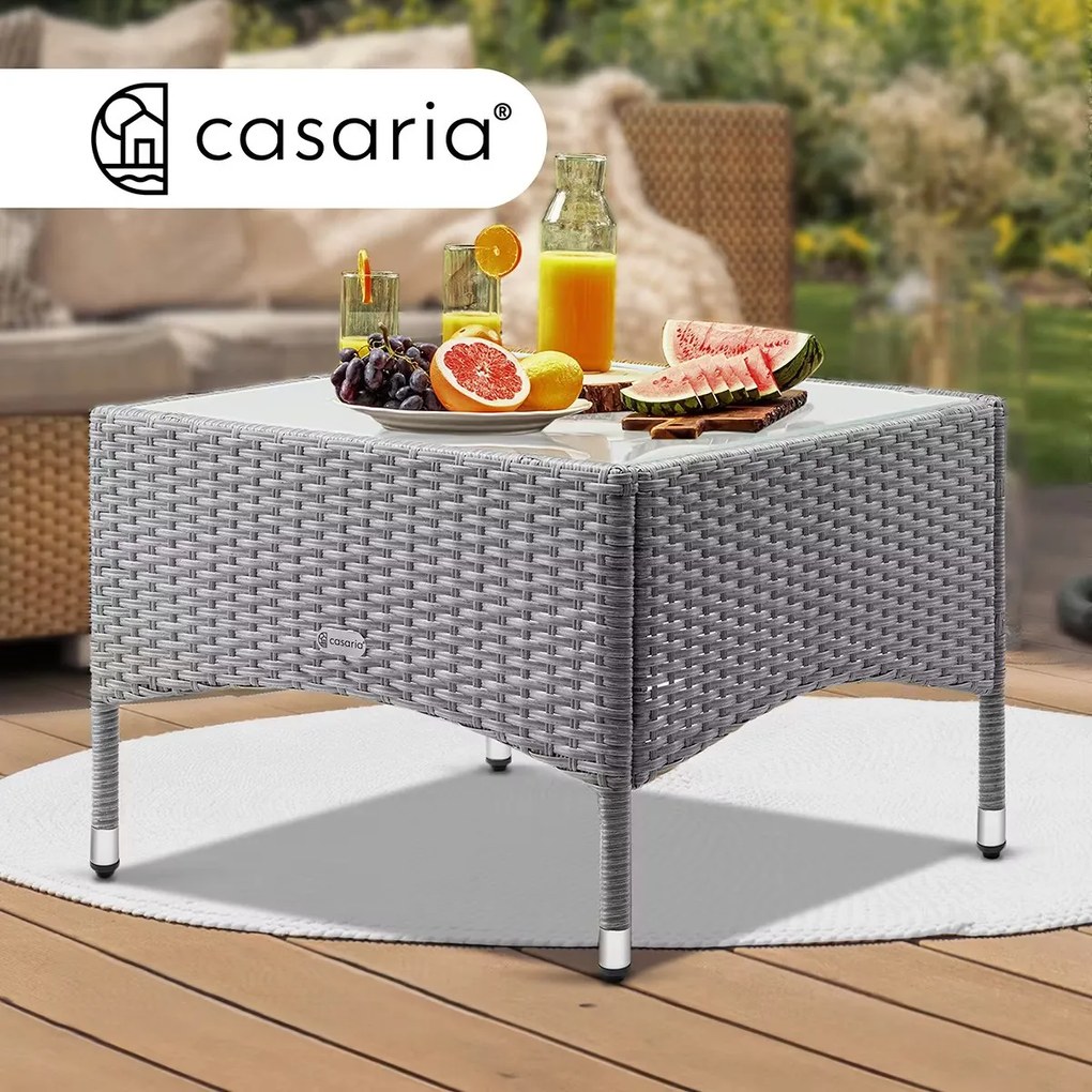 Casaria® Rattan asztal 58x58x42 cm - szürke