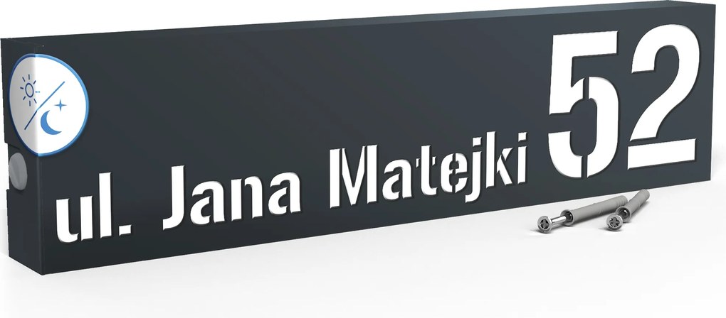 Megvilágított Házszám Led Címtábla 40X10 cm Szürkület Érzékelő