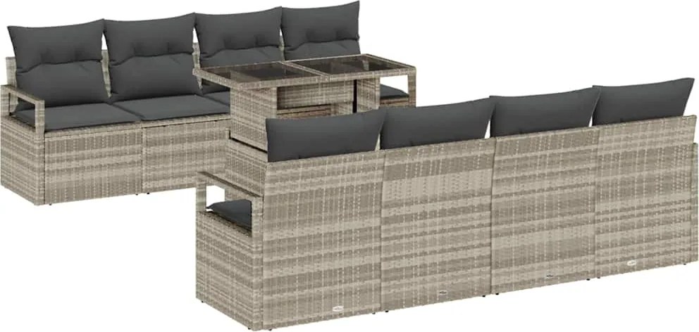 vidaXL Kerti Kanapé Szett tárolóval 9 pcs Világosszürke polirattan