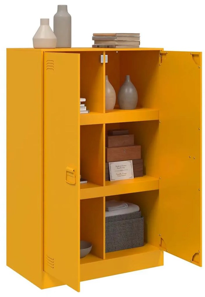 vidaXL mustársárga acél tálalószekrény 67 x 39 x 107 cm