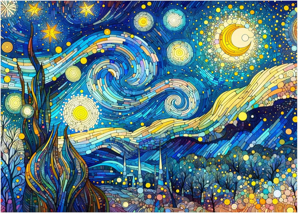 Üveg kép – Csillagos éjszaka mozaikja (70x50 cm)