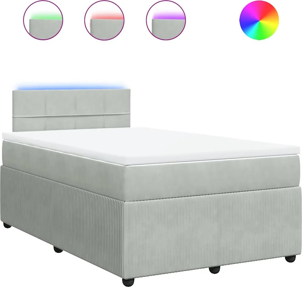 vidaXL világosszürke bársony rugós ágy matraccal 120 x 190 cm