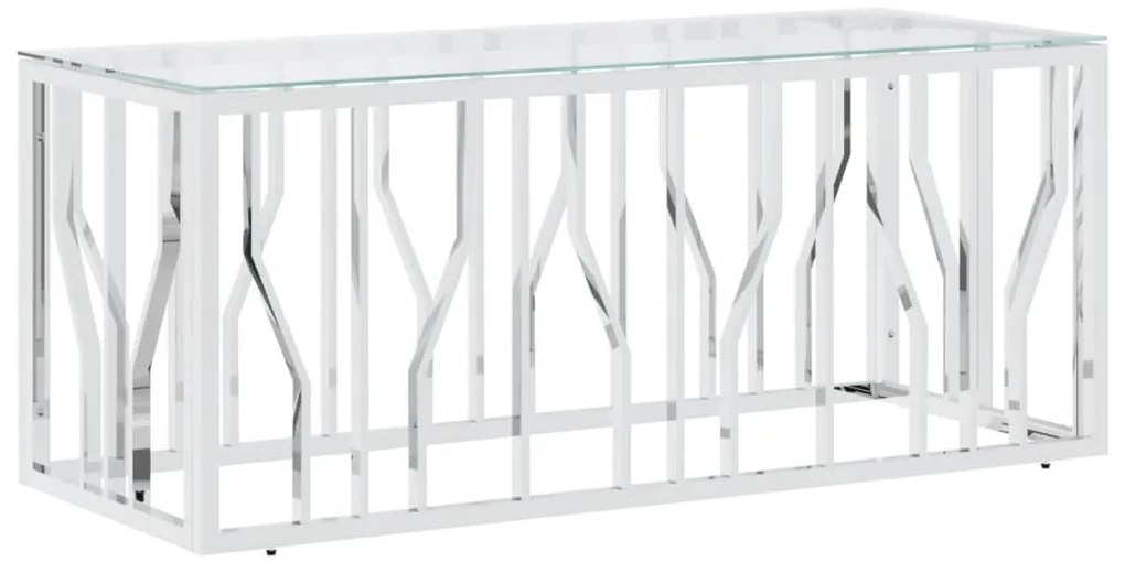 Üveg és rozsdamentes acél dohányzóasztal 110x45x45 cm