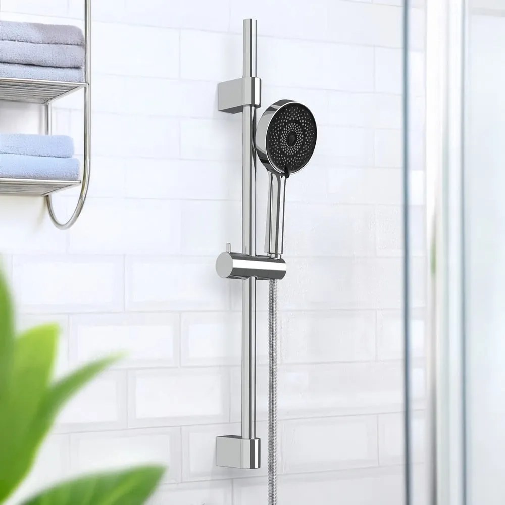 Ezüstszínű rozsdamentes acél zuhanyszett kézi tussal-tolható tartóval 70 cm Softwater – Wenko