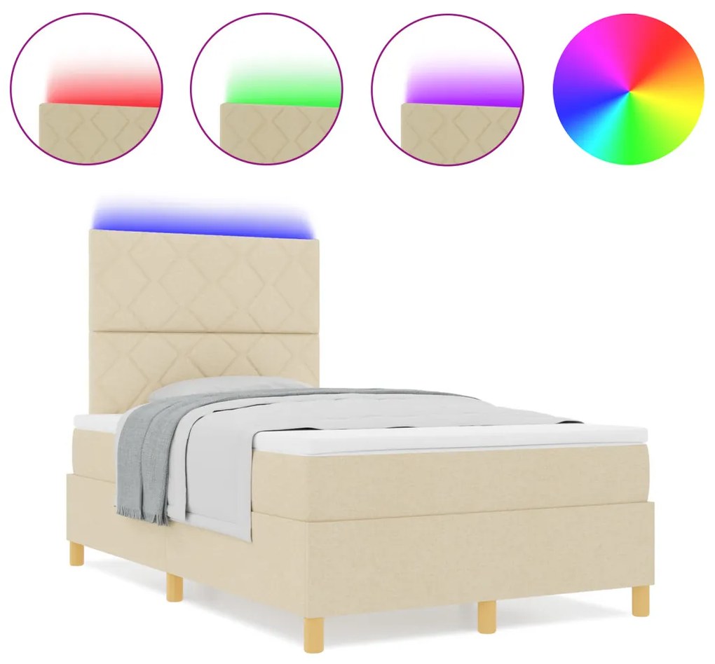 Box Spring Ágy Matraccal és LED Krém 120x190 cm Szövet