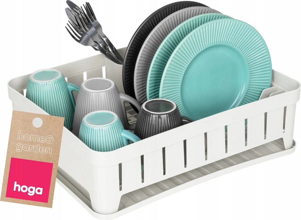 Edényszárító Evőeszköz csepegtető edény tálcával 40x31x11,7cm Fehér