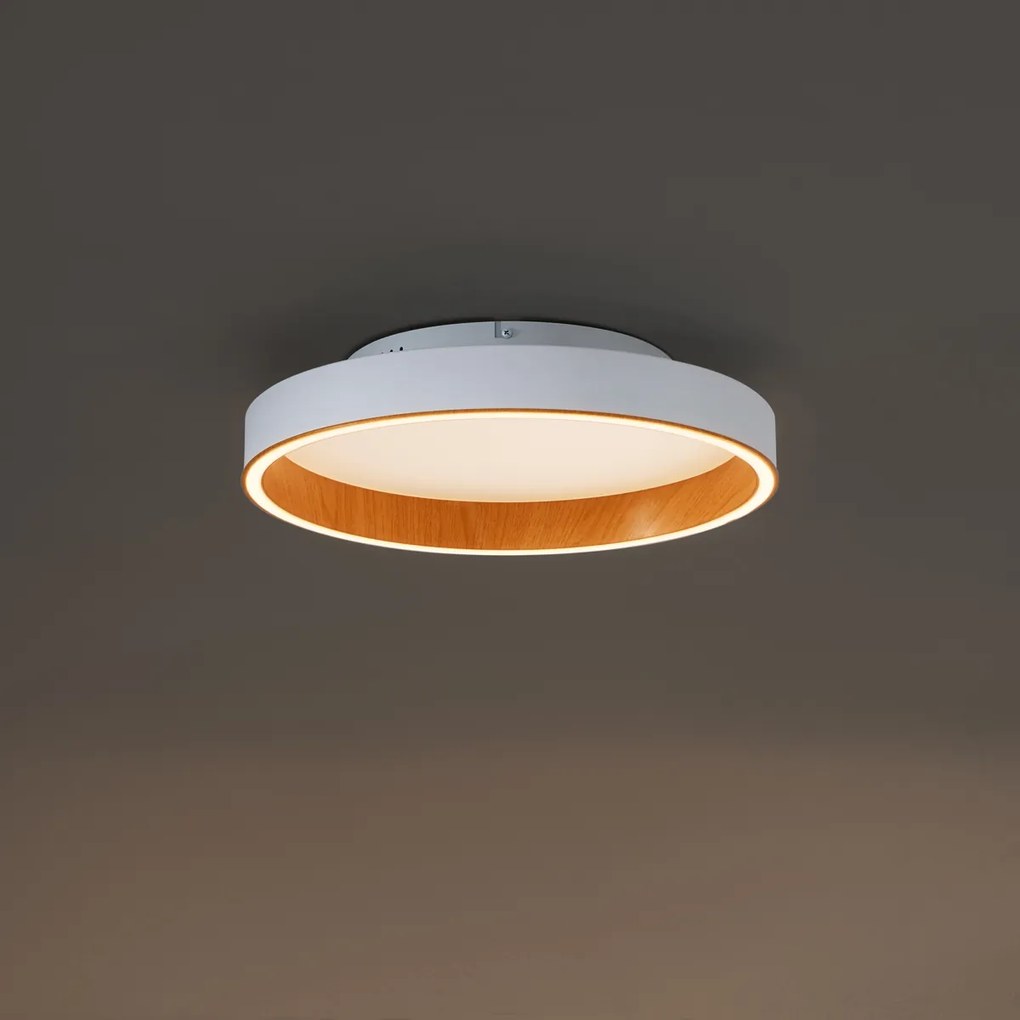 Design mennyezeti lámpa fehér fa hatású 40 cm LED-del, 3 fokozatú kapcsolóval - Ingo