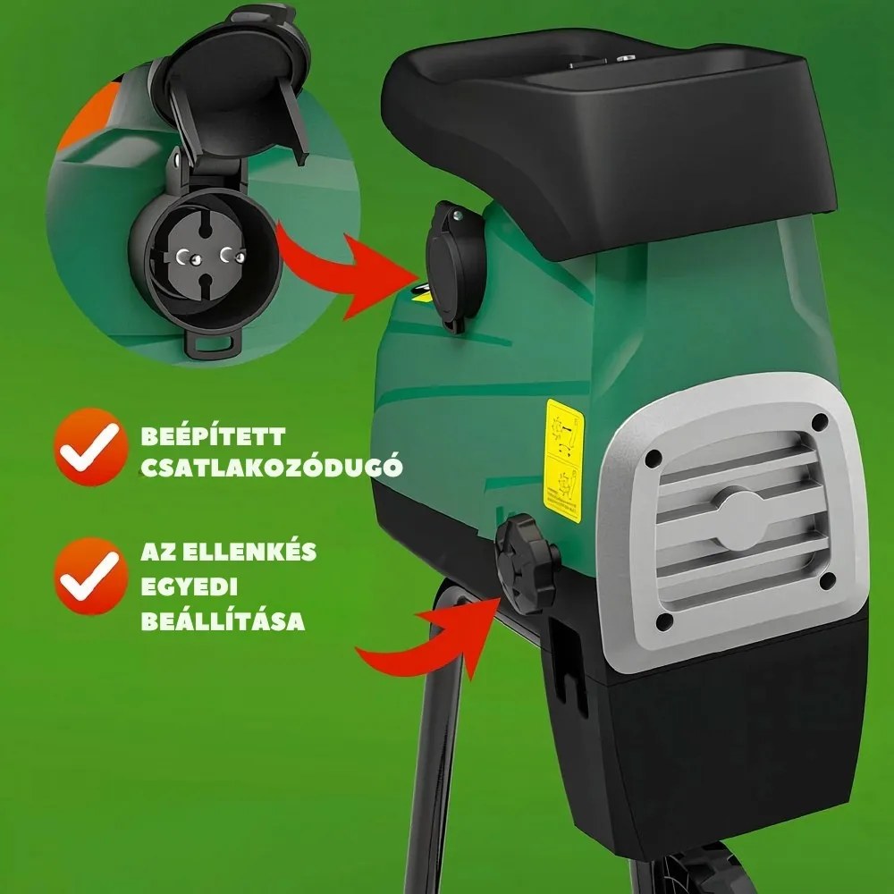 DIOX kerti aprítógép/aprító+2x 60l zsák, 3100W fekete/zöld Gardebruk